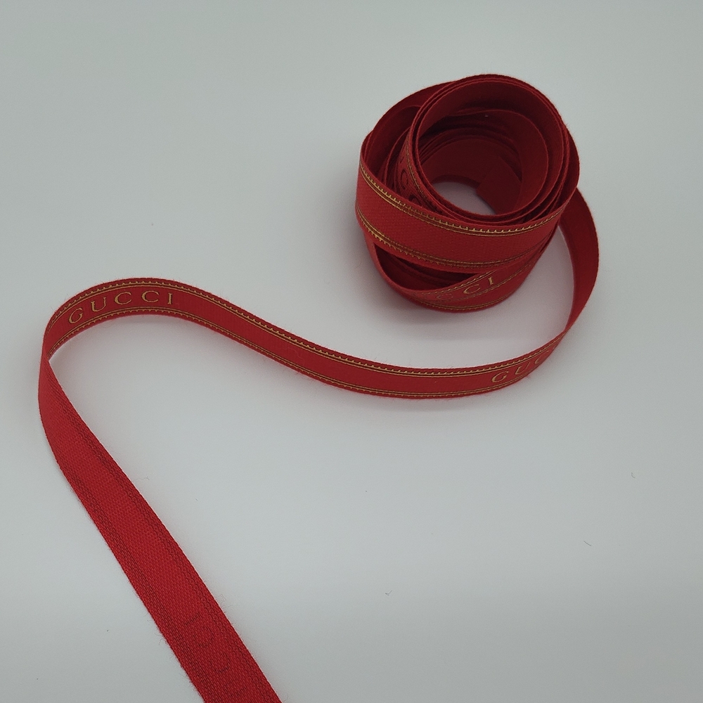 GUCCI Logo Ribbon Red & Gold Colorway Made in Italy Two (2) Yards - Picture 3 of 4